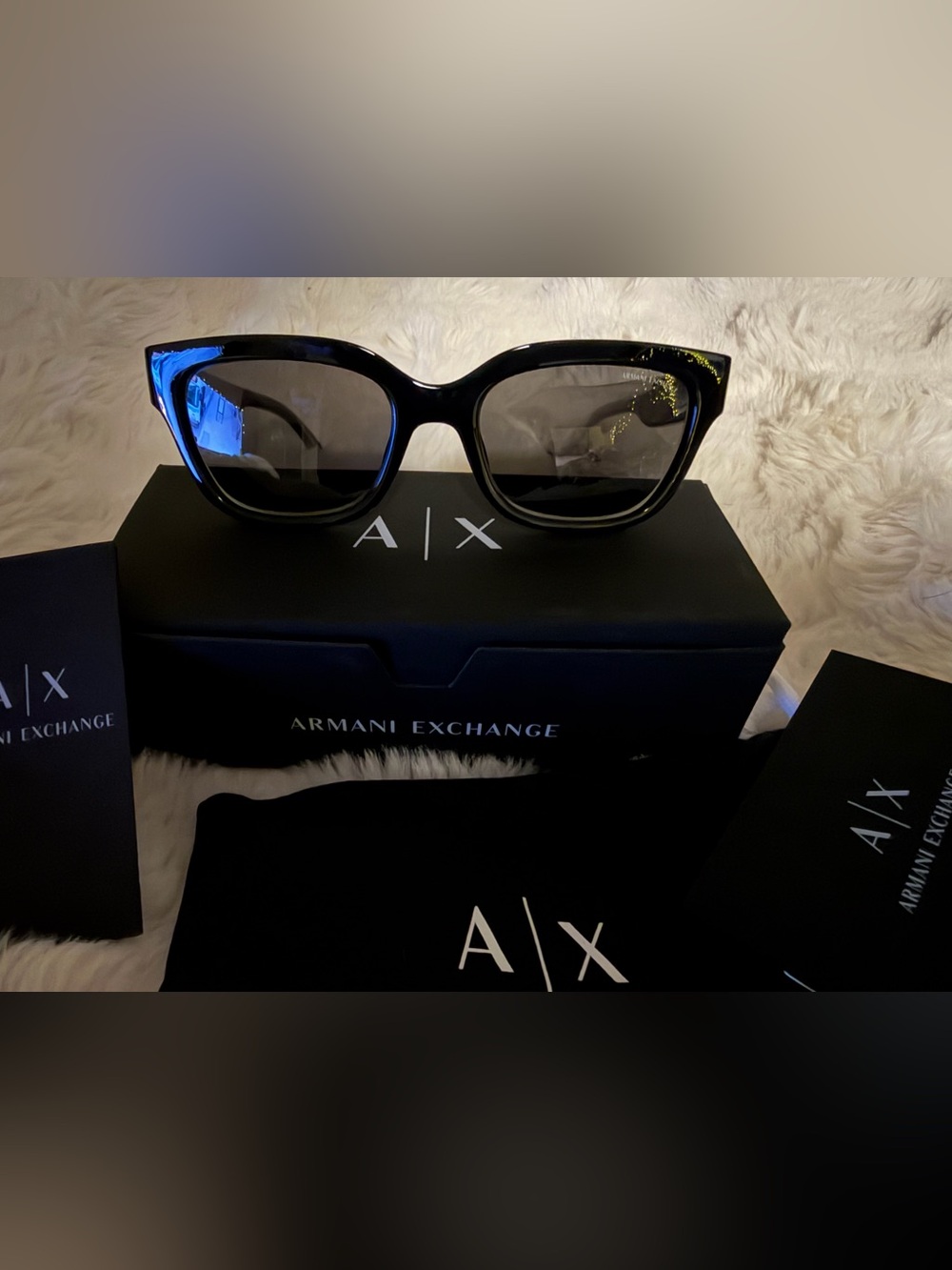Armani Exchange Glossy Black Sunglasses with Gray Lenses